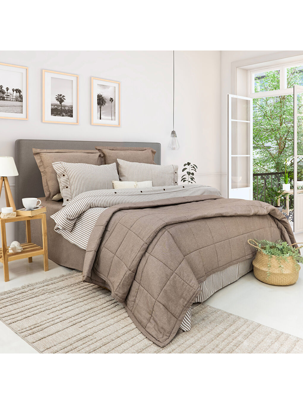 Home Loria Yatak Örtüsü Nevresim Seti 7 Parça-Bej-1