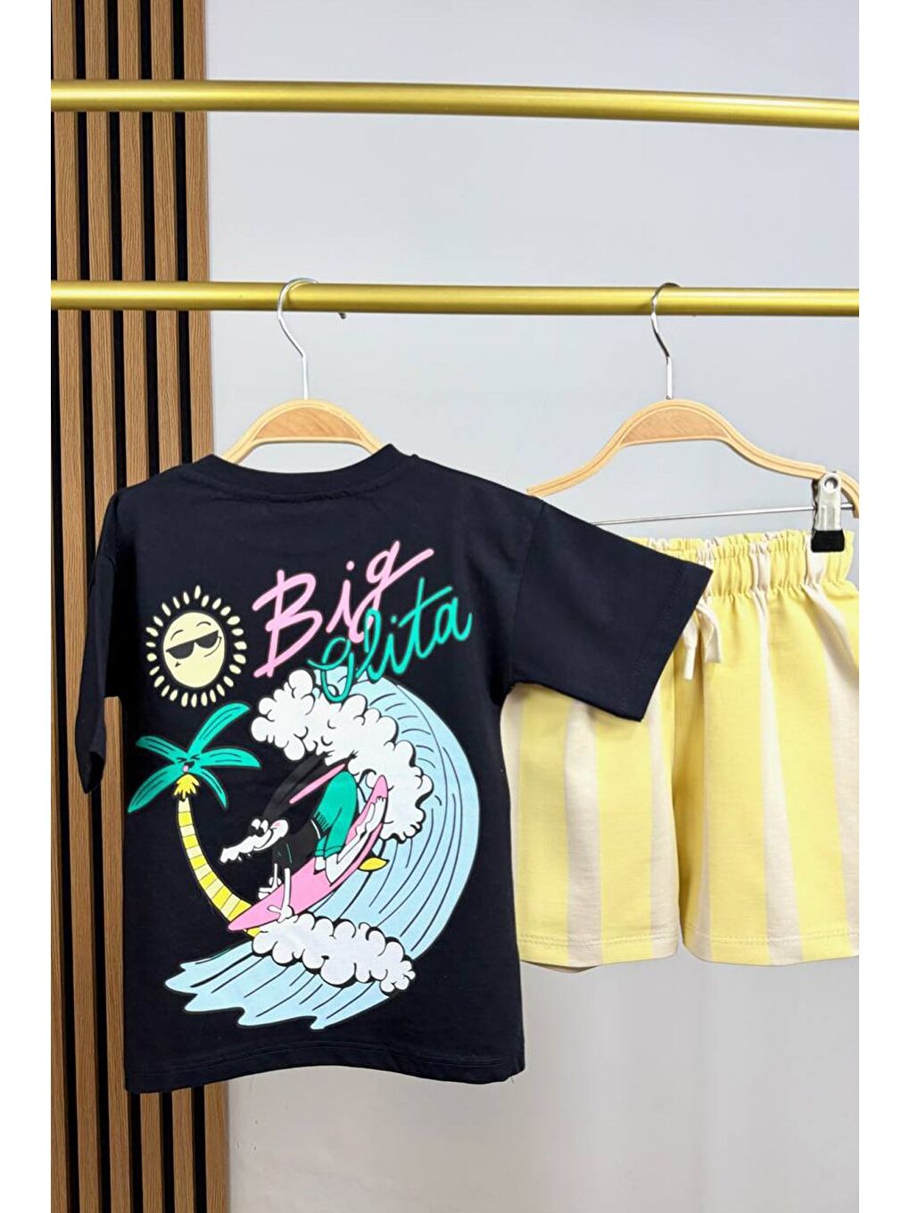 Antrasit Erkek Çocuk Pamuklu Bisiklet Yaka Baskılı T-Shirt Ve Şort Alt Üst Takım-3