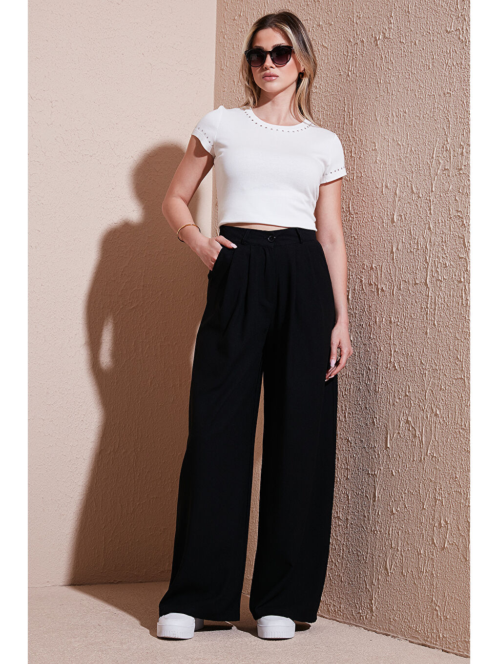 Siyah Wide Leg Yüksek Bel Geniş Paça Palazzo Pantolon 5866290