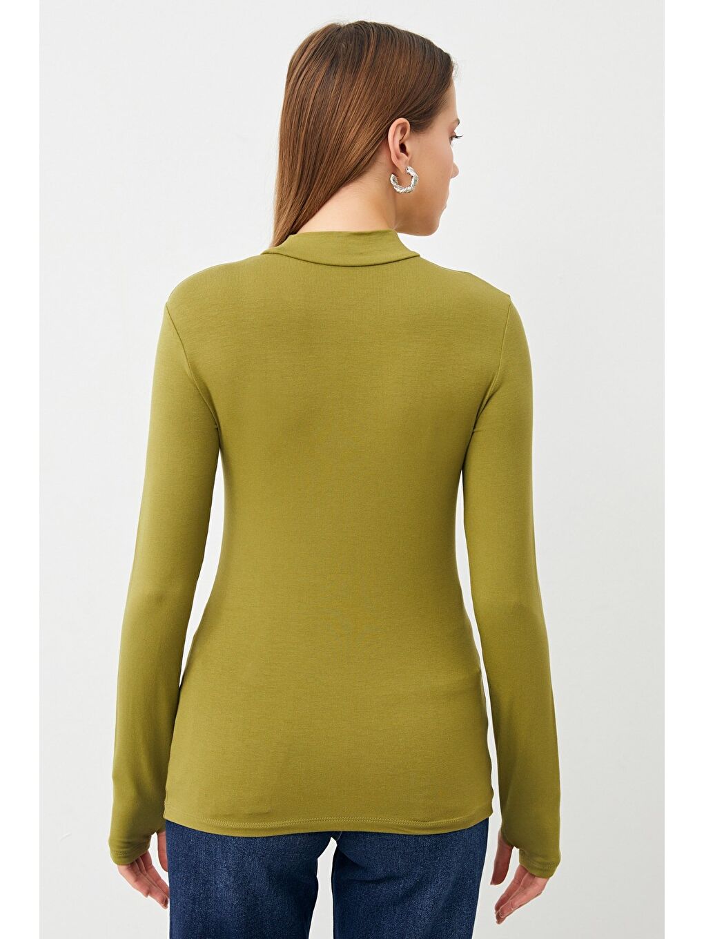 Kadın Yağ Yeşili Siyah 2'li Parmak Detaylı Body-2