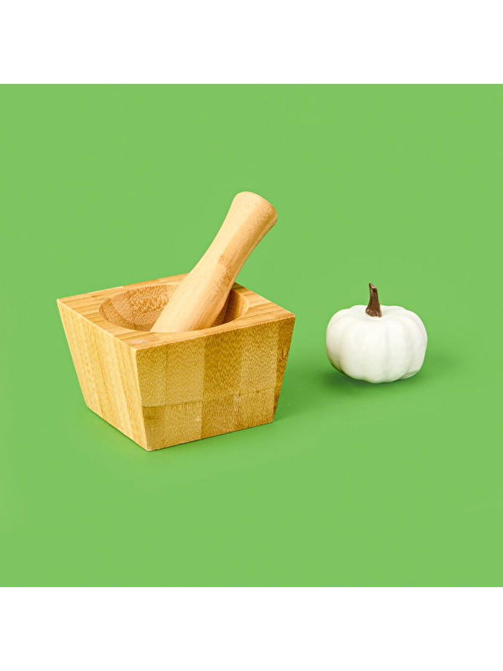 Bambu Kare Havan - Açık Kahverengi - 7x10x10 cm-3