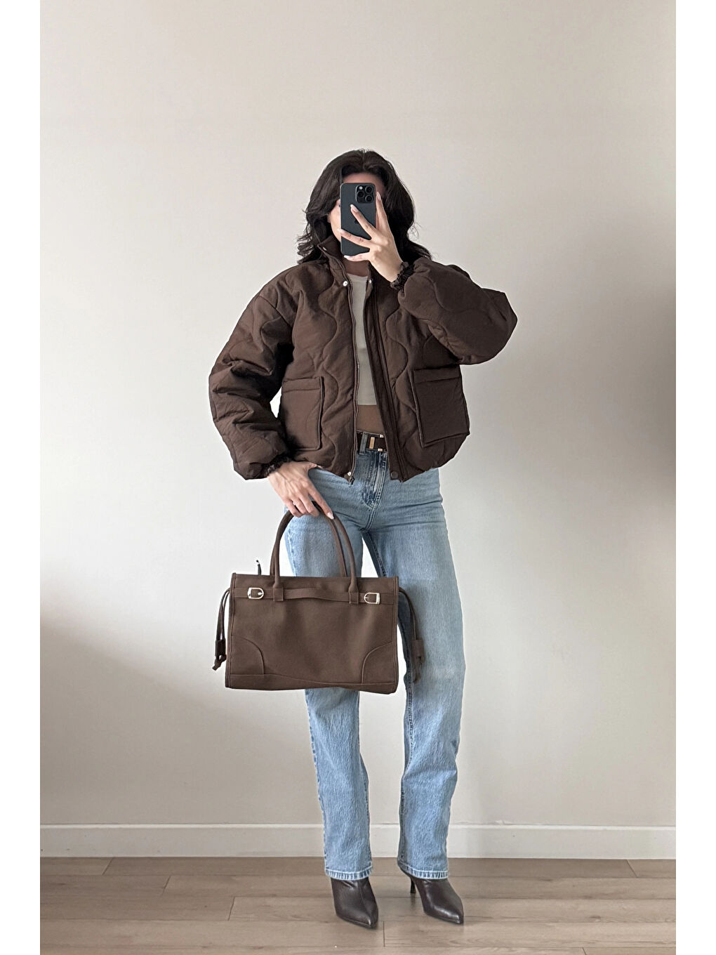 Kahverengi Kadın Kahve Fermuarlı Cepli Mont 0445-26009