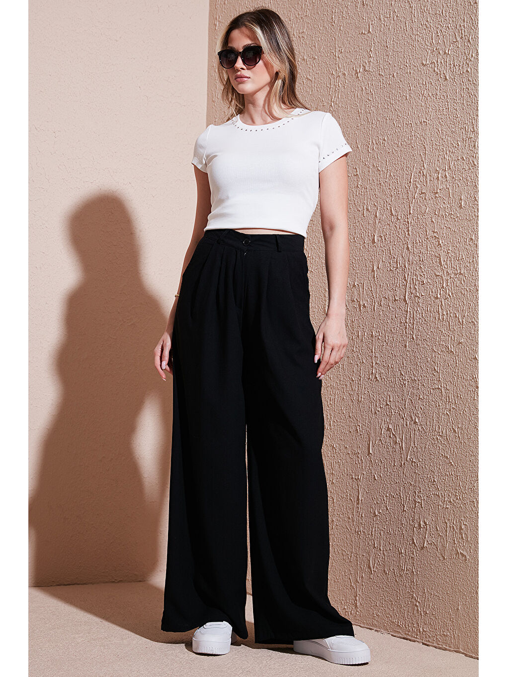 Siyah Wide Leg Yüksek Bel Geniş Paça Palazzo Pantolon 5866290-1