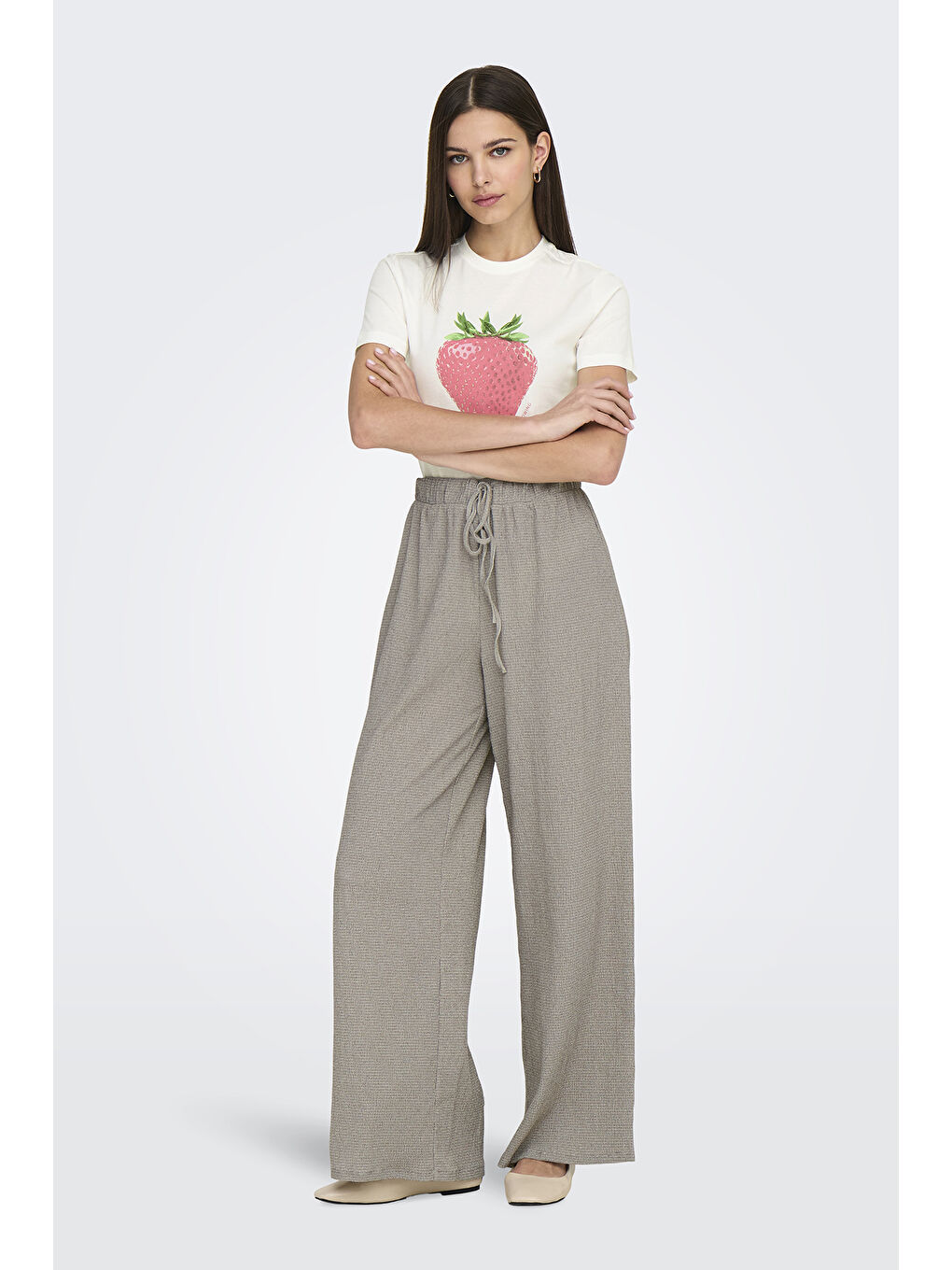 Bej Onlagnes Regular Fit Yüksek Bel Geniş Paça Pantolon 15346910-1