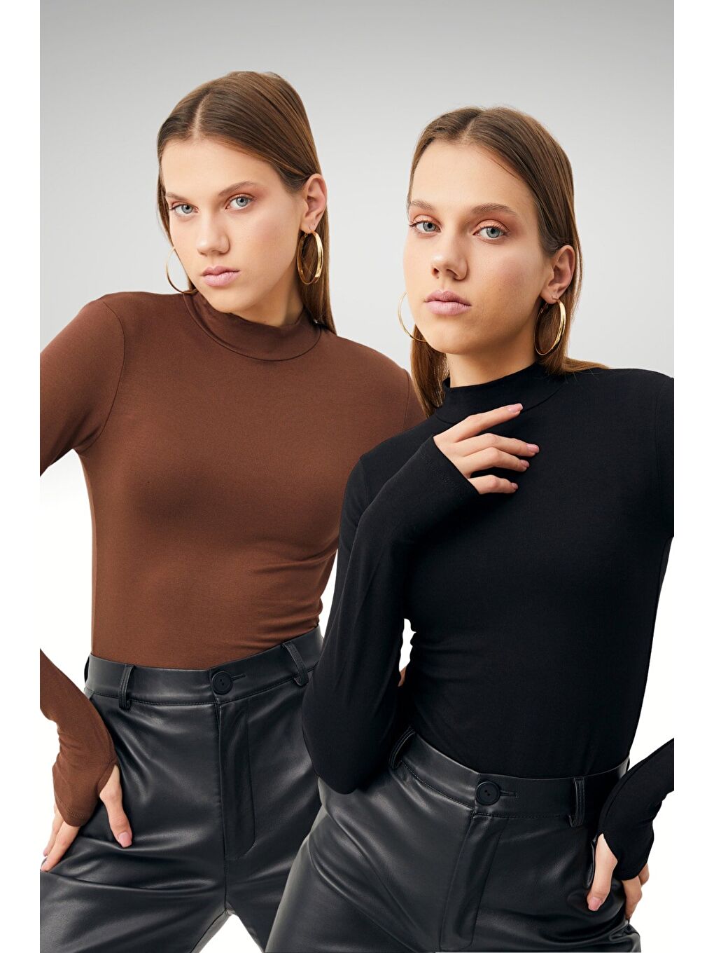 Kadın Siyah Acı Kahve 2'li Parmak Detaylı Body