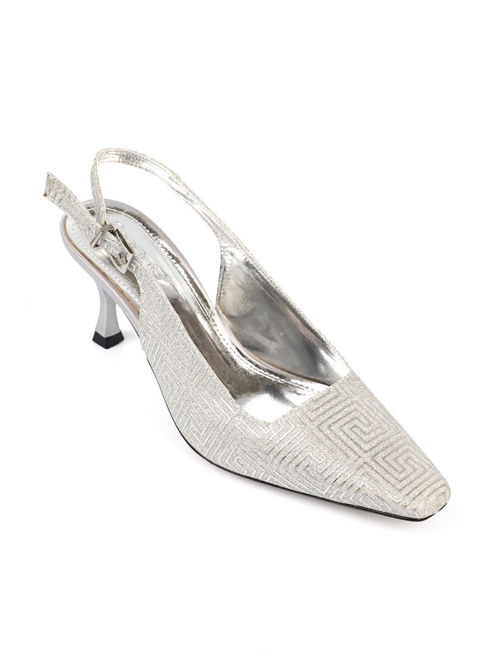 Gri Arkası Açık Orta Topuklu Kadın Ayakkabı-1