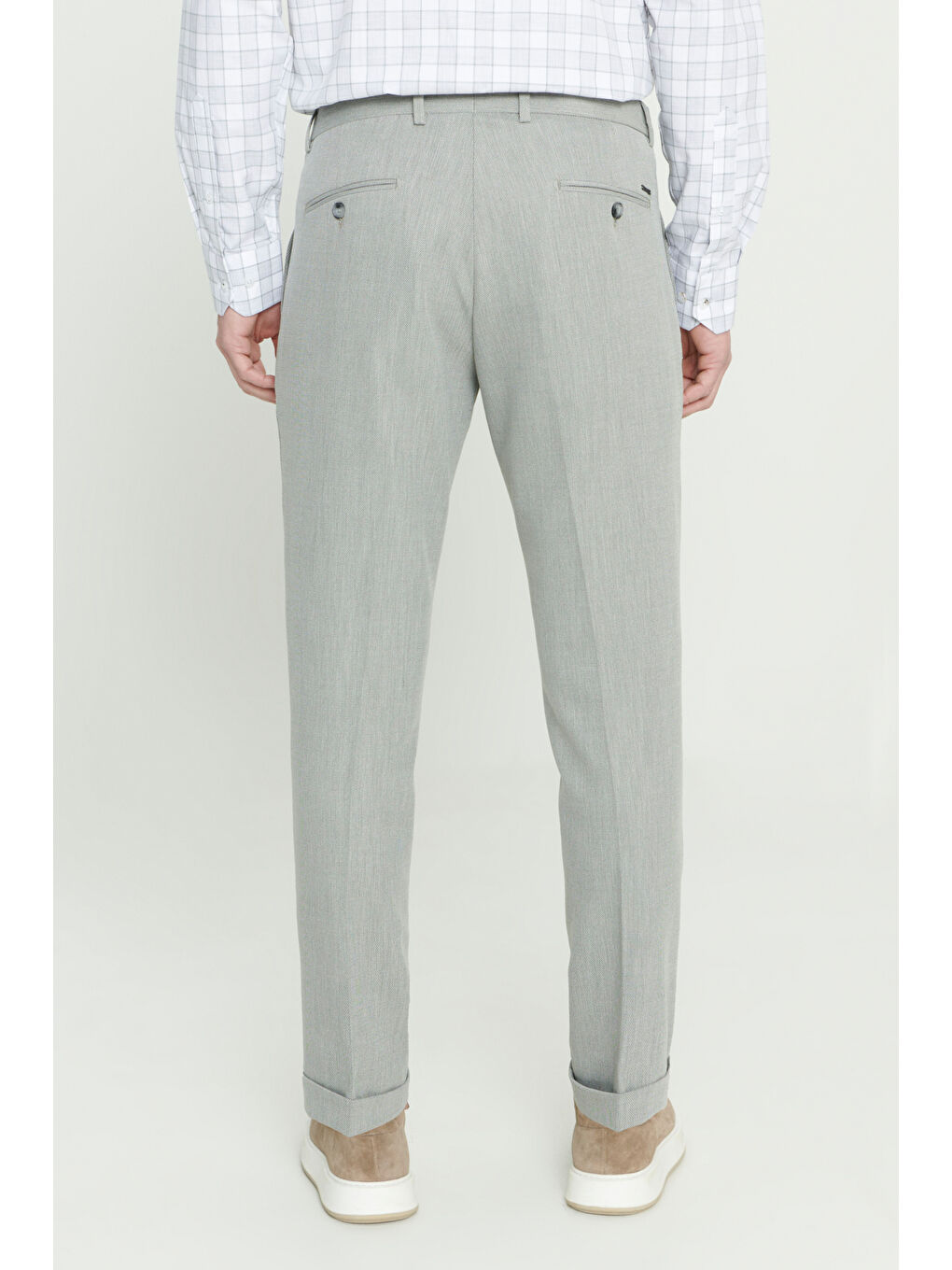 Erkek Haki Comfort Fit Rahat Kesim Yan Cepli Desenli Beli Lastikli Pantolon-5