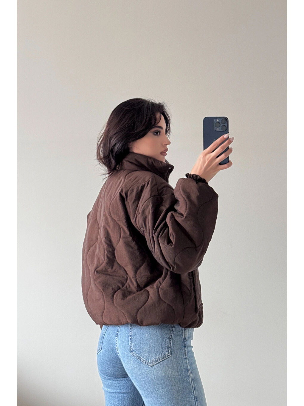 Kahverengi Kadın Kahve Fermuarlı Cepli Mont 0445-26009-1