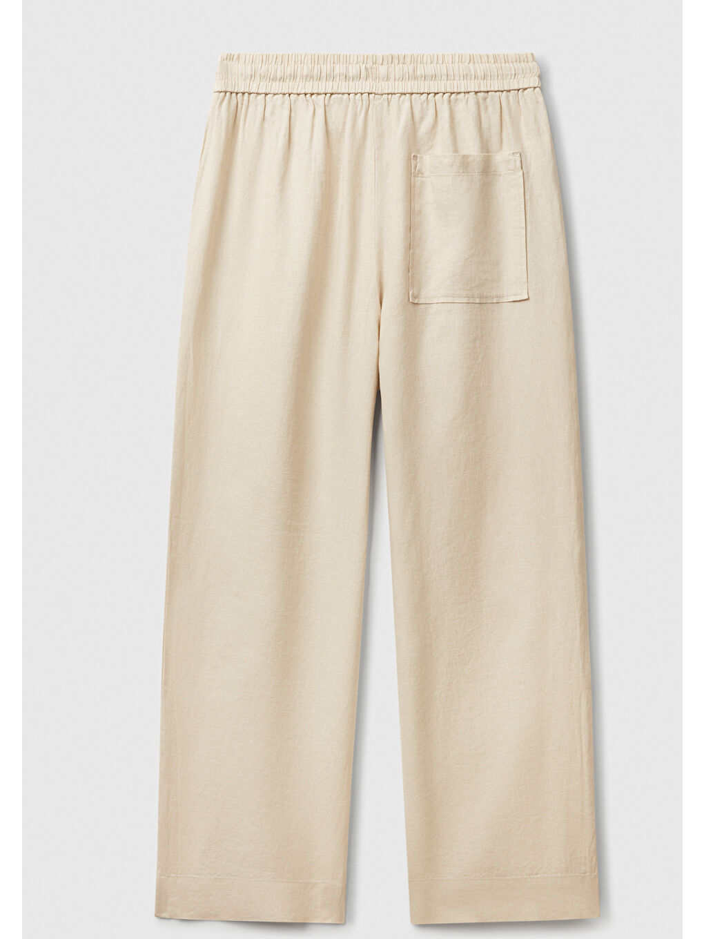 Bej Kadın Taş %100 Keten Büzgü İpli Cepli Sigaret Pantolon-1