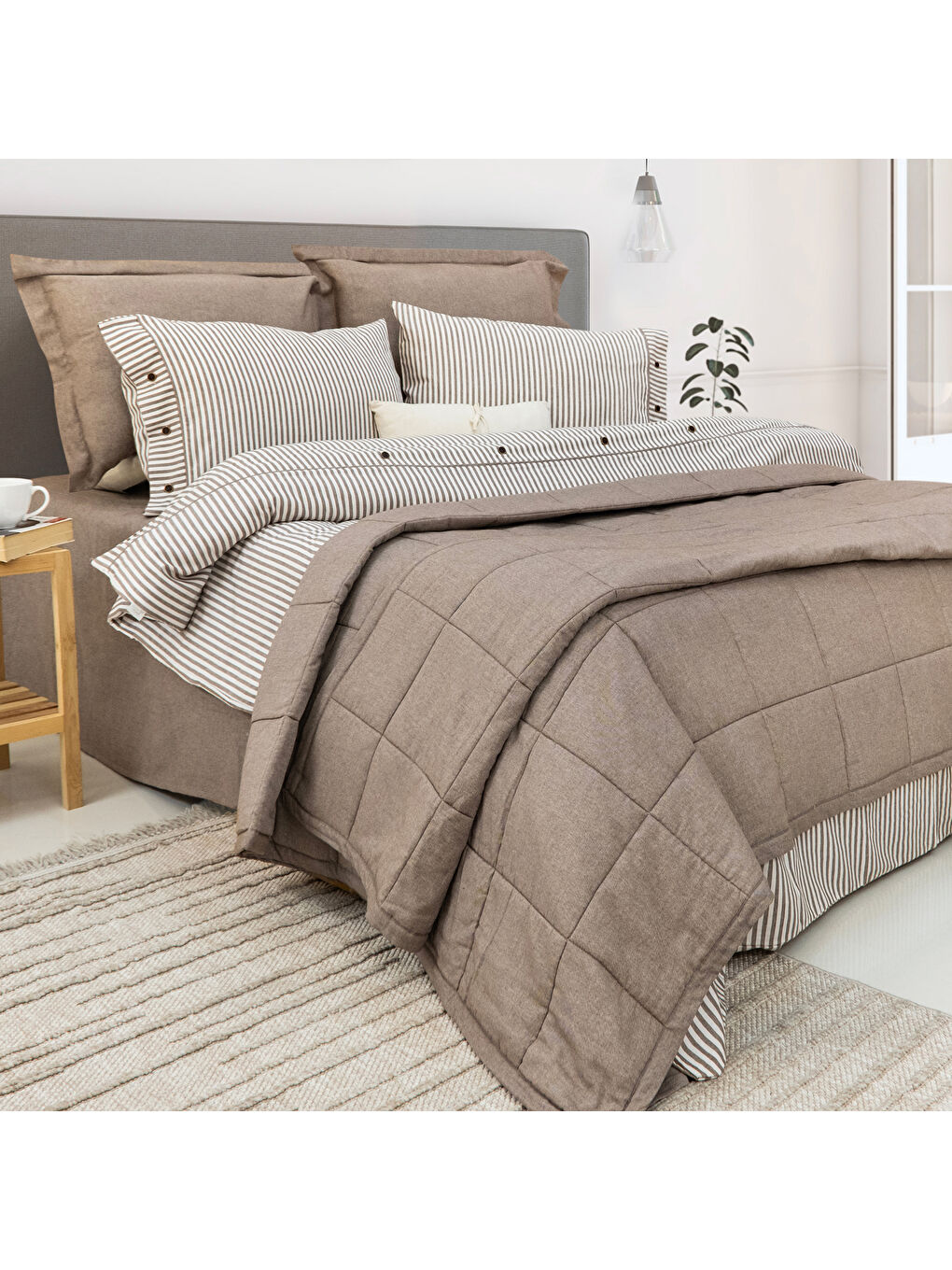 Home Loria Yatak Örtüsü Nevresim Seti 7 Parça-Bej-2