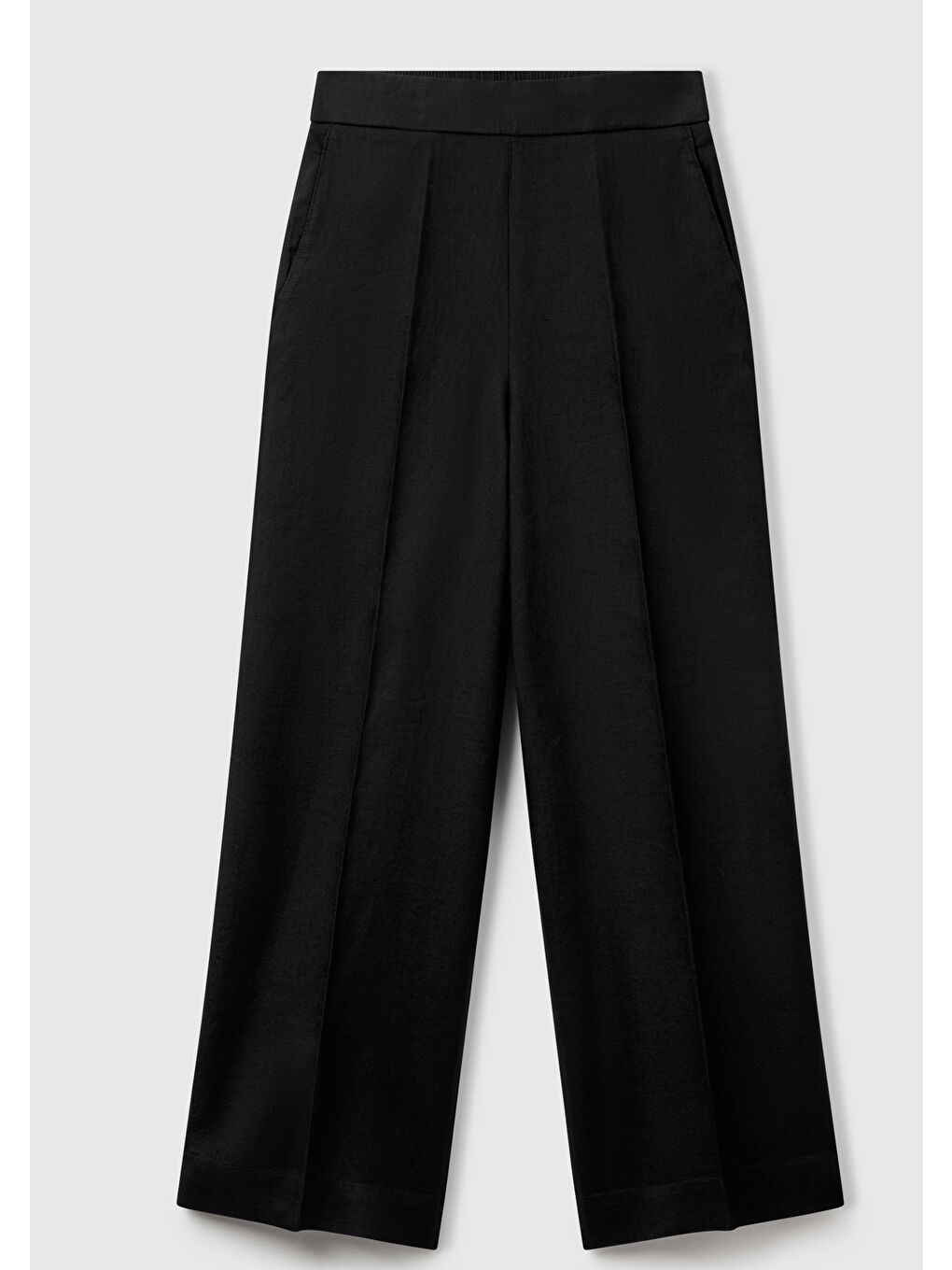 Kadın Siyah %100 Keten Yan Cepli Arka Beli Lastikli Palazzo Pantolon