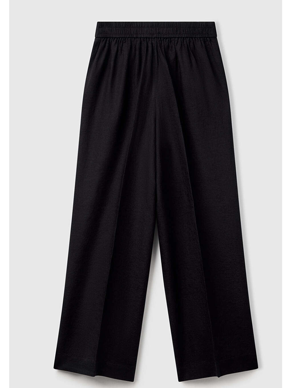 Kadın Siyah %100 Keten Yan Cepli Arka Beli Lastikli Palazzo Pantolon-1