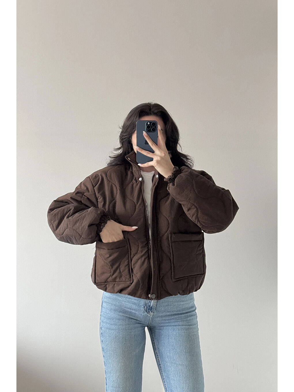 Kahverengi Kadın Kahve Fermuarlı Cepli Mont 0445-26009-2