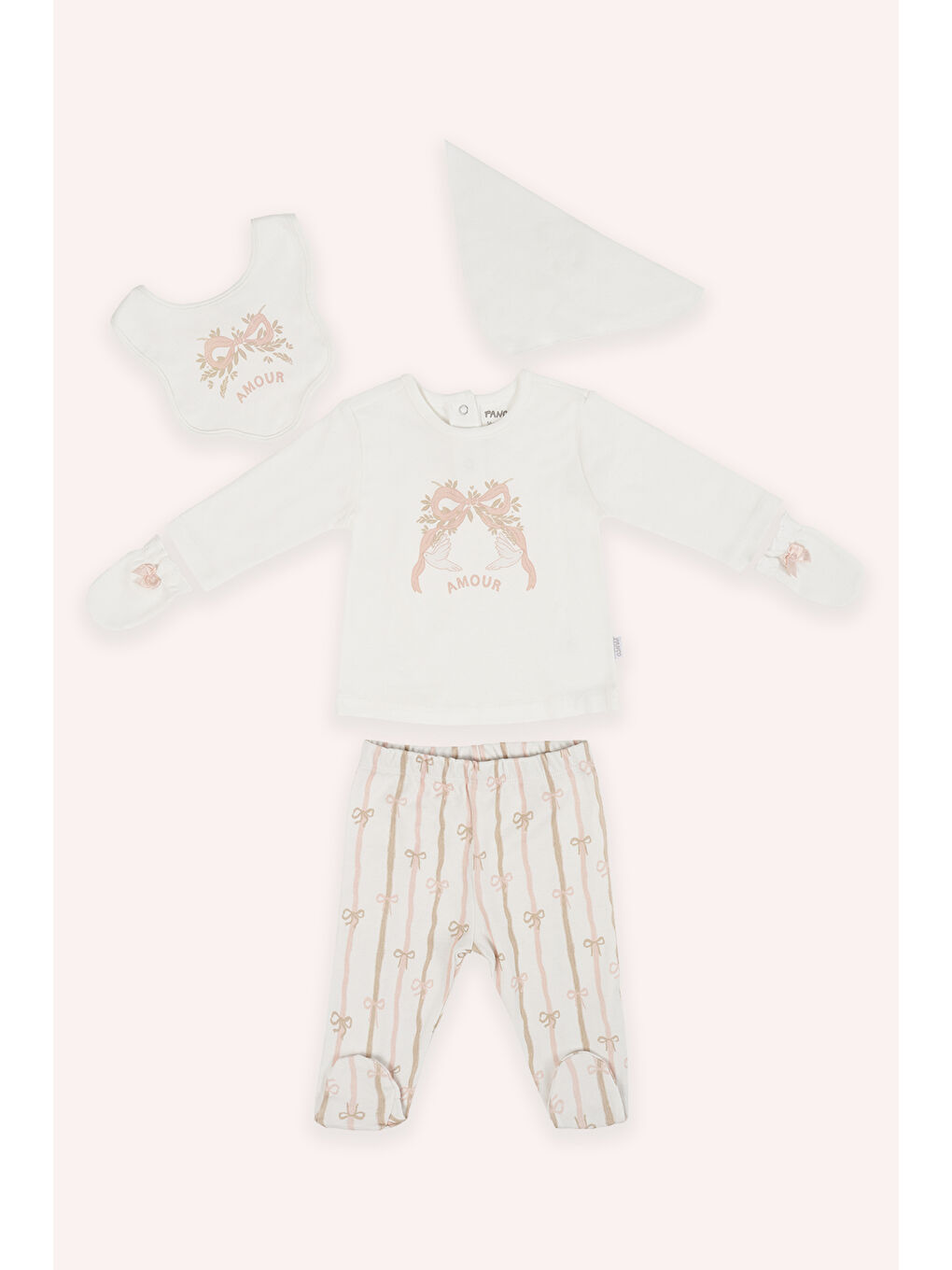 Yenidoğan Desenli Ekru 5'li Hastane Çıkışı Seti