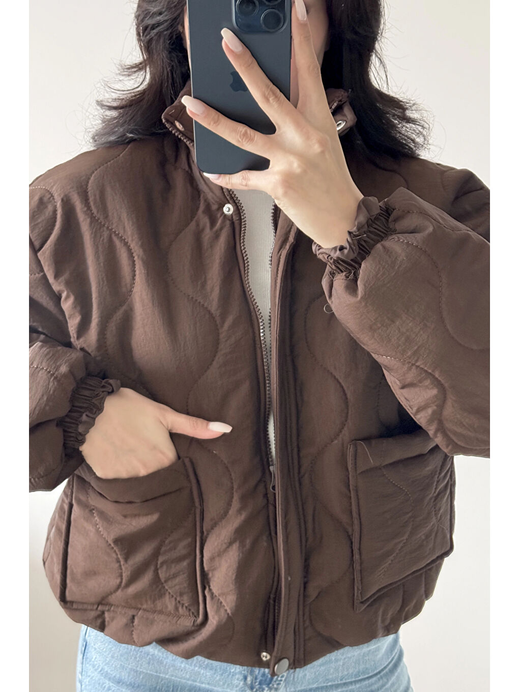 Kahverengi Kadın Kahve Fermuarlı Cepli Mont 0445-26009-3