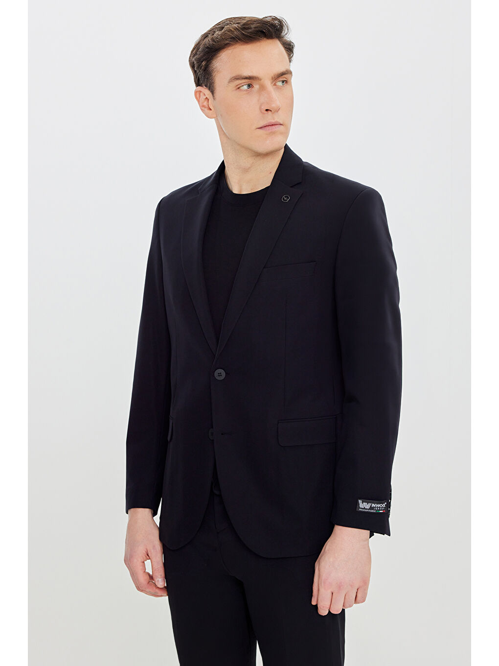 Erkek Siyah 360 Her Yöne Esneyen Slim Fit Dar Kesim Mono Yaka Beli Bağlamalı Takım Elbise-1