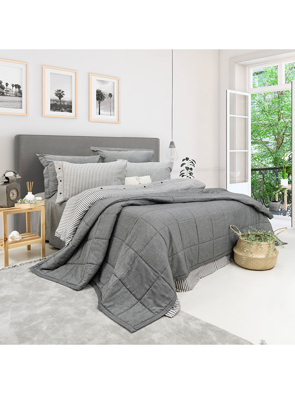 Home Loria Yatak Örtüsü Nevresim Seti 7 Parça-Antrasit-1