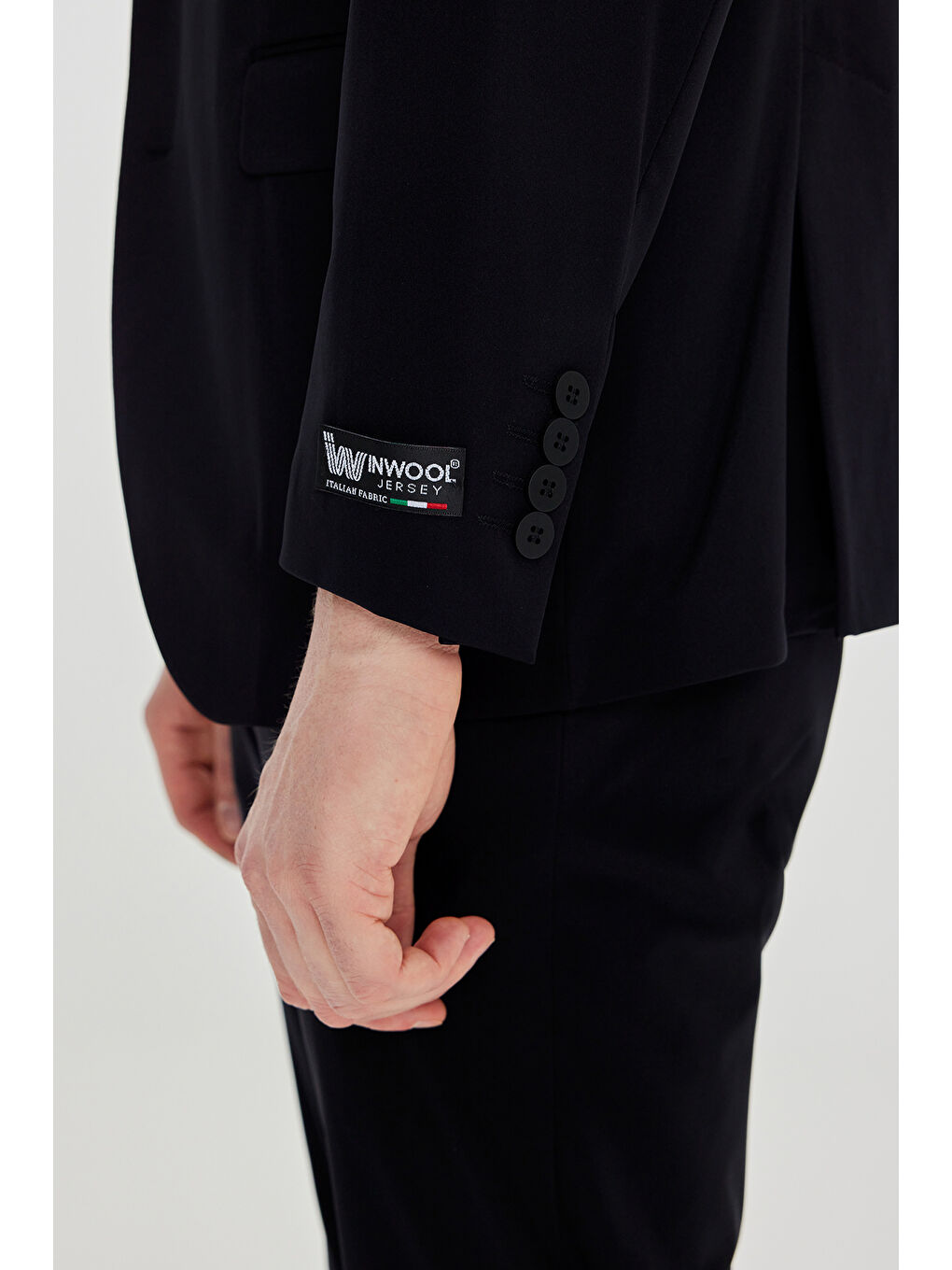 Erkek Siyah 360 Her Yöne Esneyen Slim Fit Dar Kesim Mono Yaka Beli Bağlamalı Takım Elbise-3