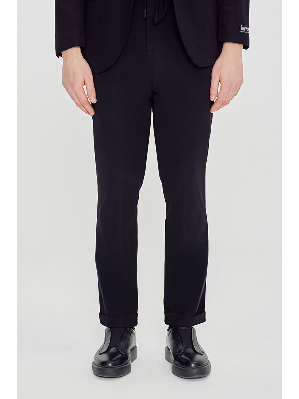 Erkek Siyah 360 Her Yöne Esneyen Slim Fit Dar Kesim Mono Yaka Beli Bağlamalı Takım Elbise-5