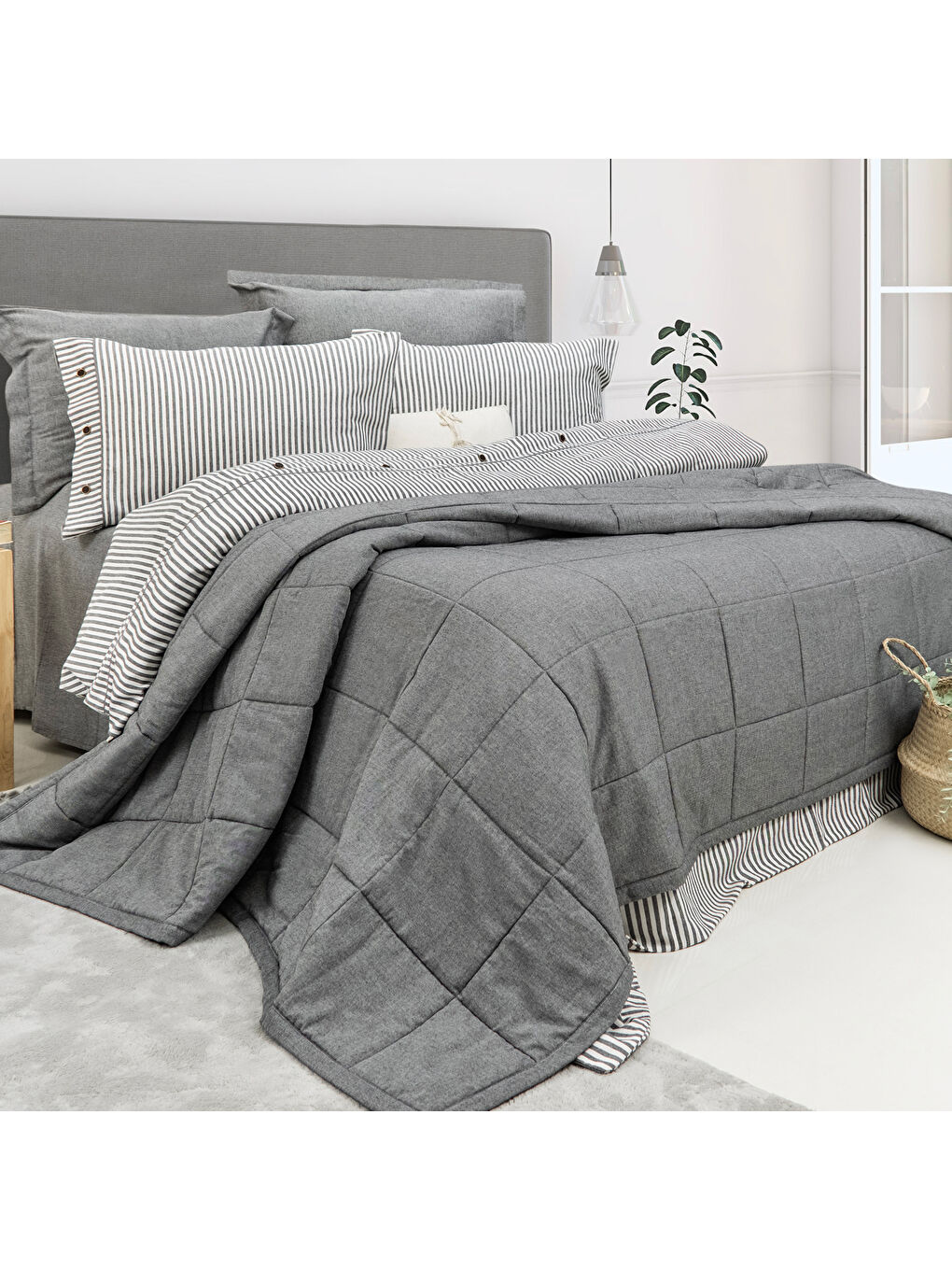 Home Loria Yatak Örtüsü Nevresim Seti 7 Parça-Antrasit-2