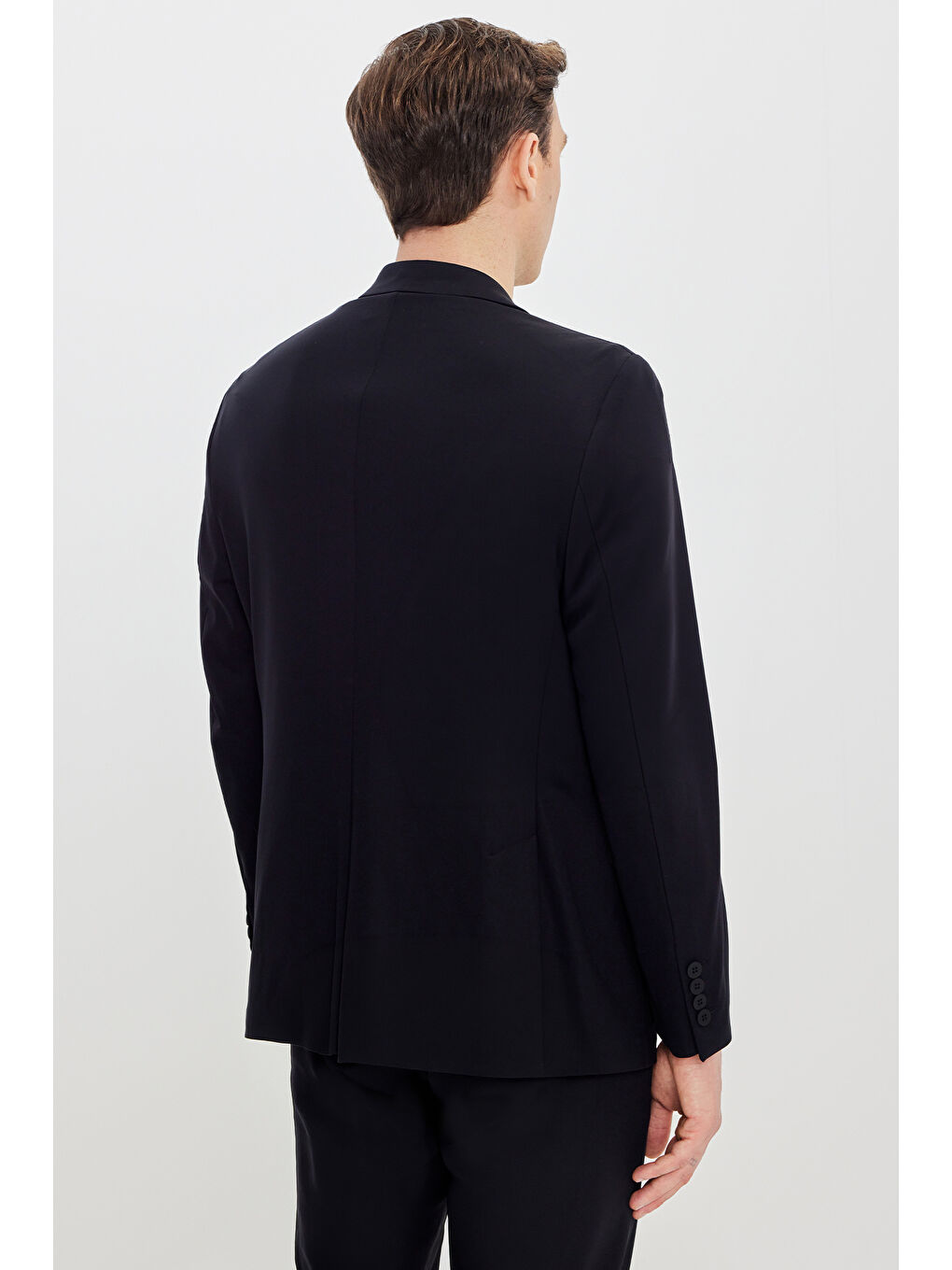 Erkek Siyah 360 Her Yöne Esneyen Slim Fit Dar Kesim Mono Yaka Beli Bağlamalı Takım Elbise-6