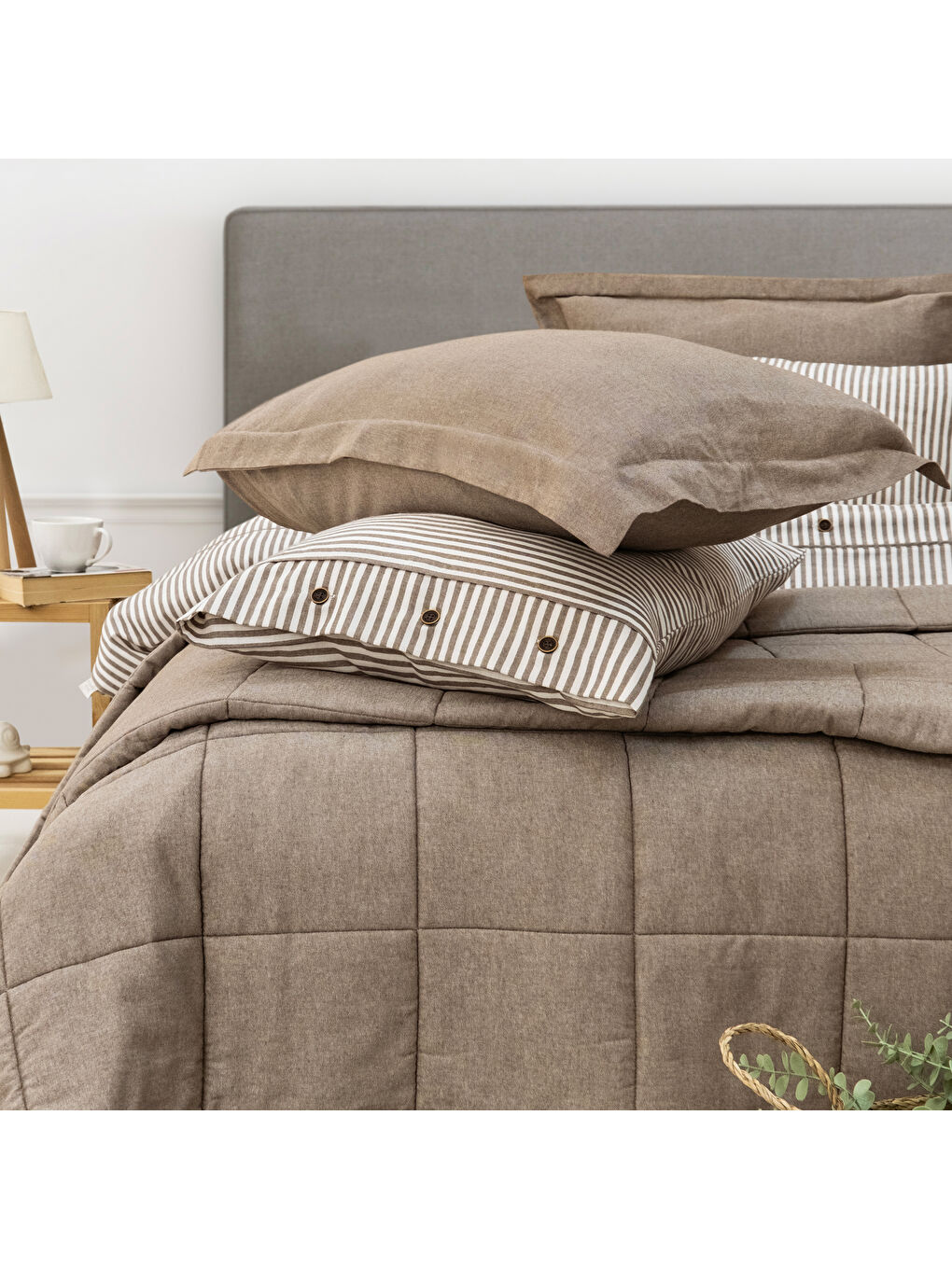 Home Loria Yatak Örtüsü Nevresim Seti 7 Parça-Bej-4