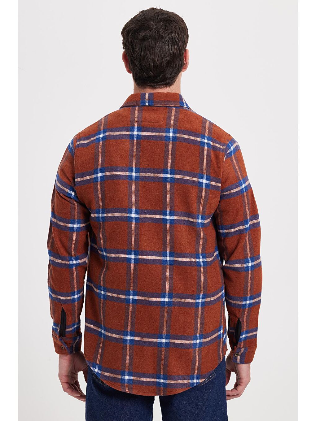 Kahverengi Erkek Slim Fit Dar Kesim Kareli Kışlık Oduncu Gömlek-5