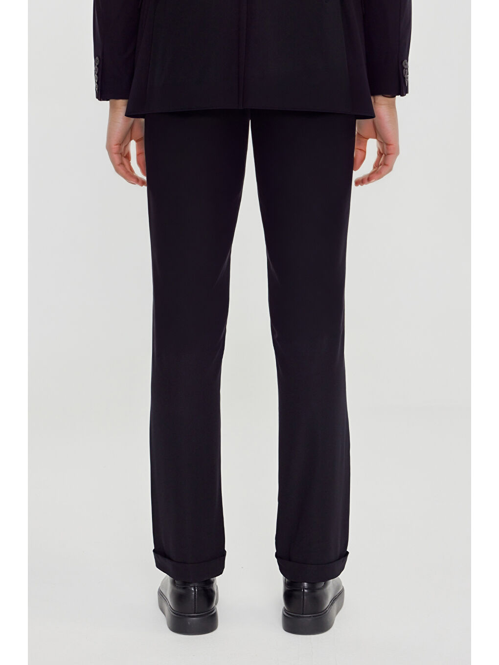 Erkek Siyah 360 Her Yöne Esneyen Slim Fit Dar Kesim Mono Yaka Beli Bağlamalı Takım Elbise-7