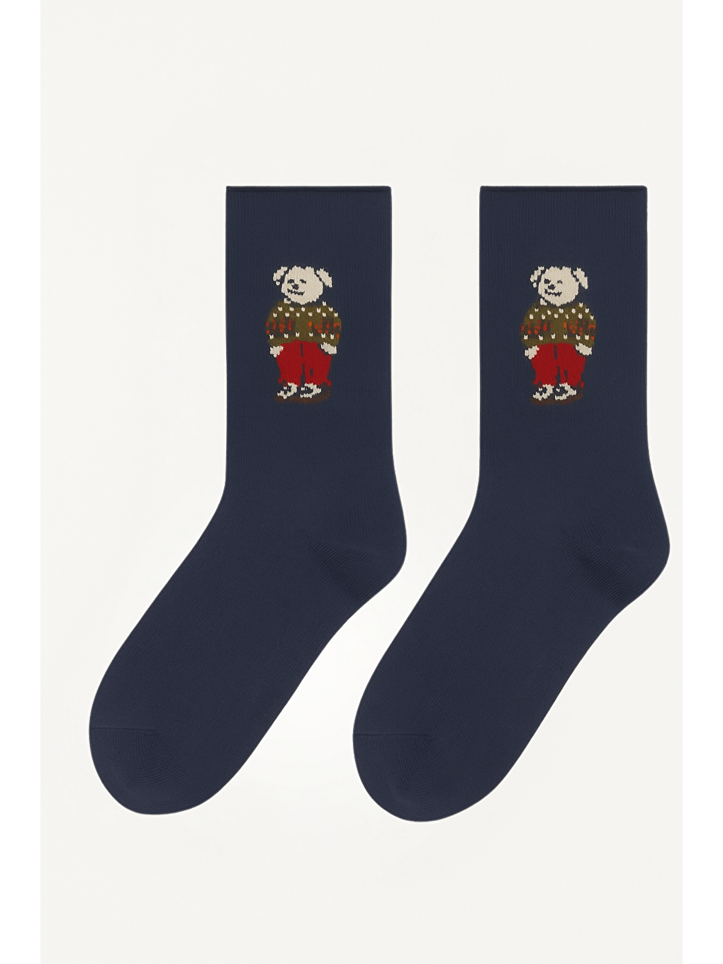 Kadın Teddy Desenli Lastiksiz Modal Soket Çorap Lacivert