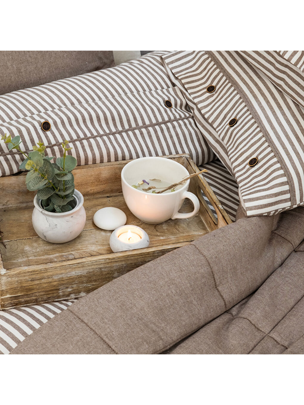 Home Loria Yatak Örtüsü Nevresim Seti 7 Parça-Bej-5