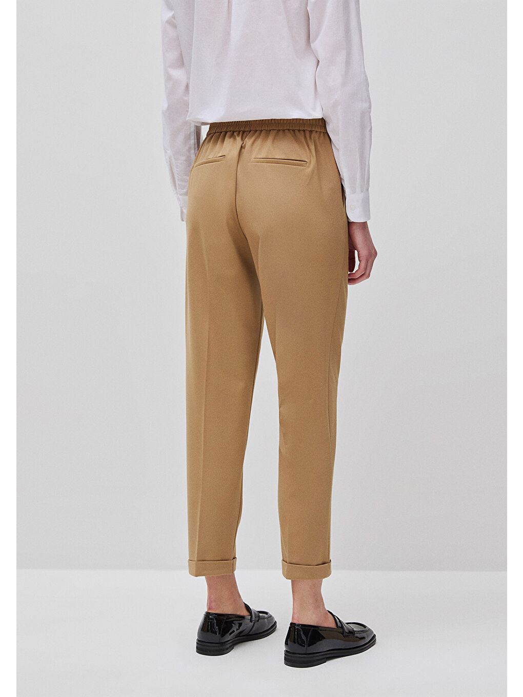 Kahverengi Kadın Taba Beli Lastikli Pantolon-1