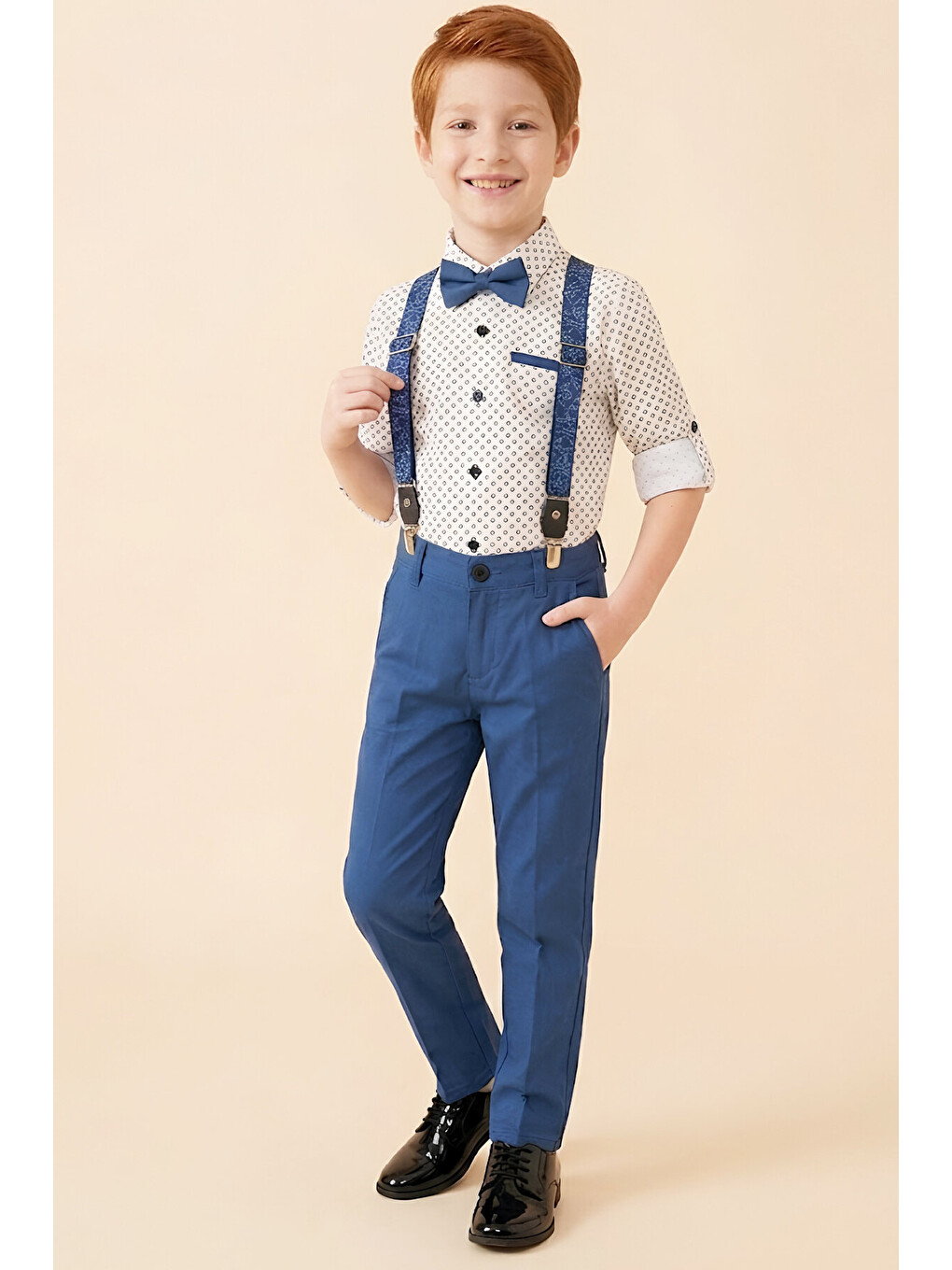 Mavi Erkek Çocuk 4'lü Takım Set (pantolon+gömlek+askılı Kemer+papyon) 12660-1