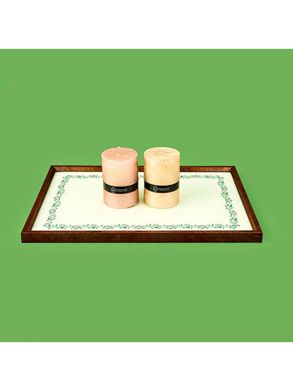 Karışık Deco Dantel Desenli Dekoratif Tepsi - Yeşil / Krem - 28,5x41 cm-1