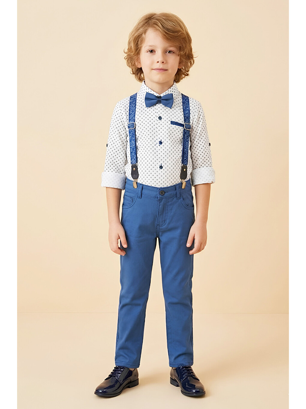 Mavi Erkek Çocuk 4'lü Takım Set (pantolon+gömlek+askılı Kemer+papyon) 12660-2