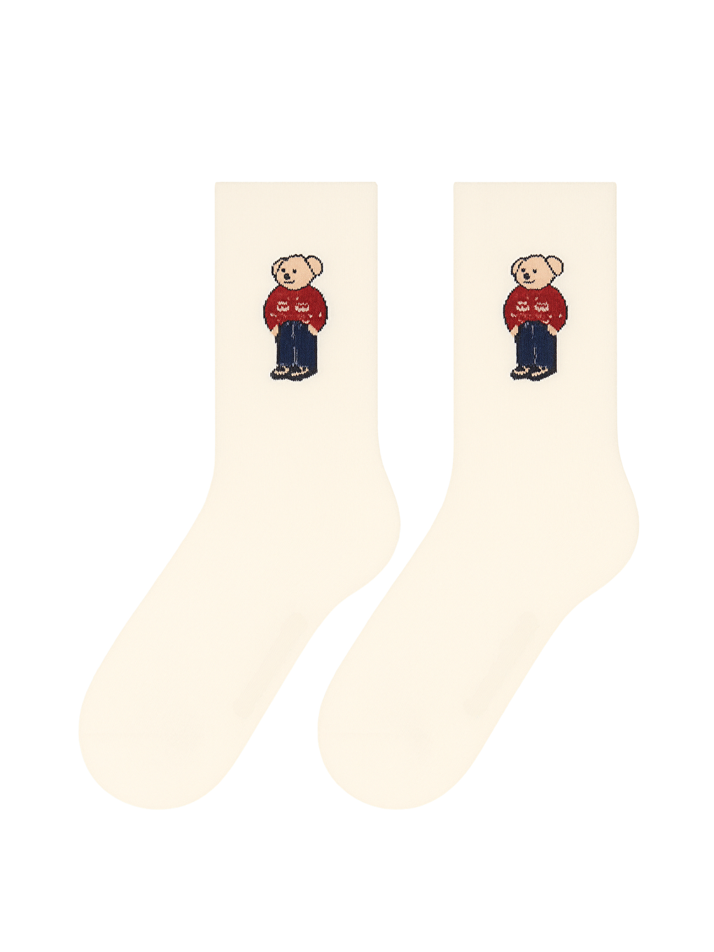 Kadın Teddy Desenli Lastiksiz Modal Soket Çorap Ekru