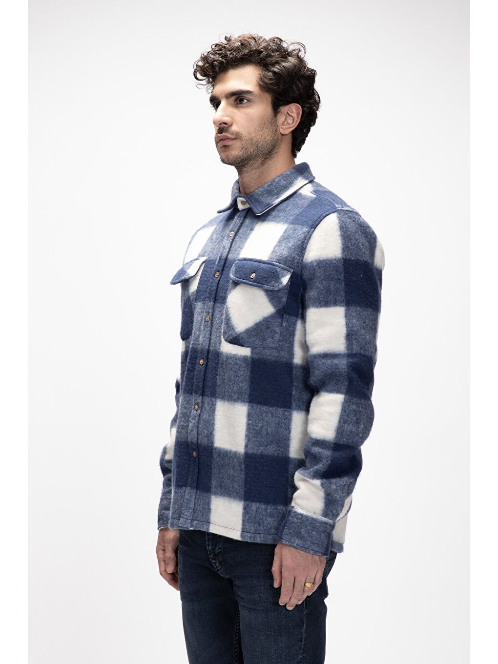 Lacivert Torres Laci̇vert Erkek Oduncu Gömlek-1