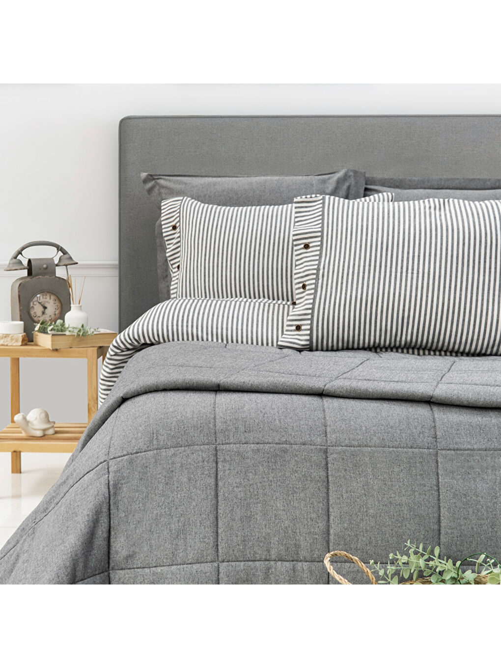 Home Loria Yatak Örtüsü Nevresim Seti 7 Parça-Antrasit-4