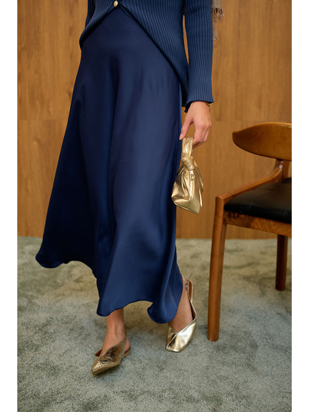 Kadın Saten Etek Lacivert-2