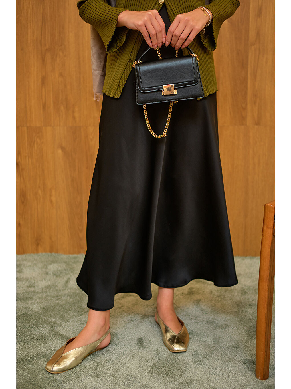 Kadın Saten Etek Siyah