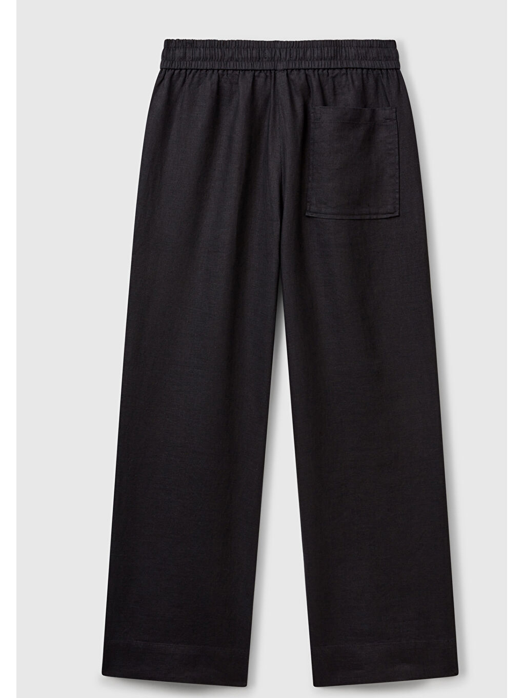 Kadın Siyah %100 Keten Büzgü İpli Cepli Sigaret Pantolon-1