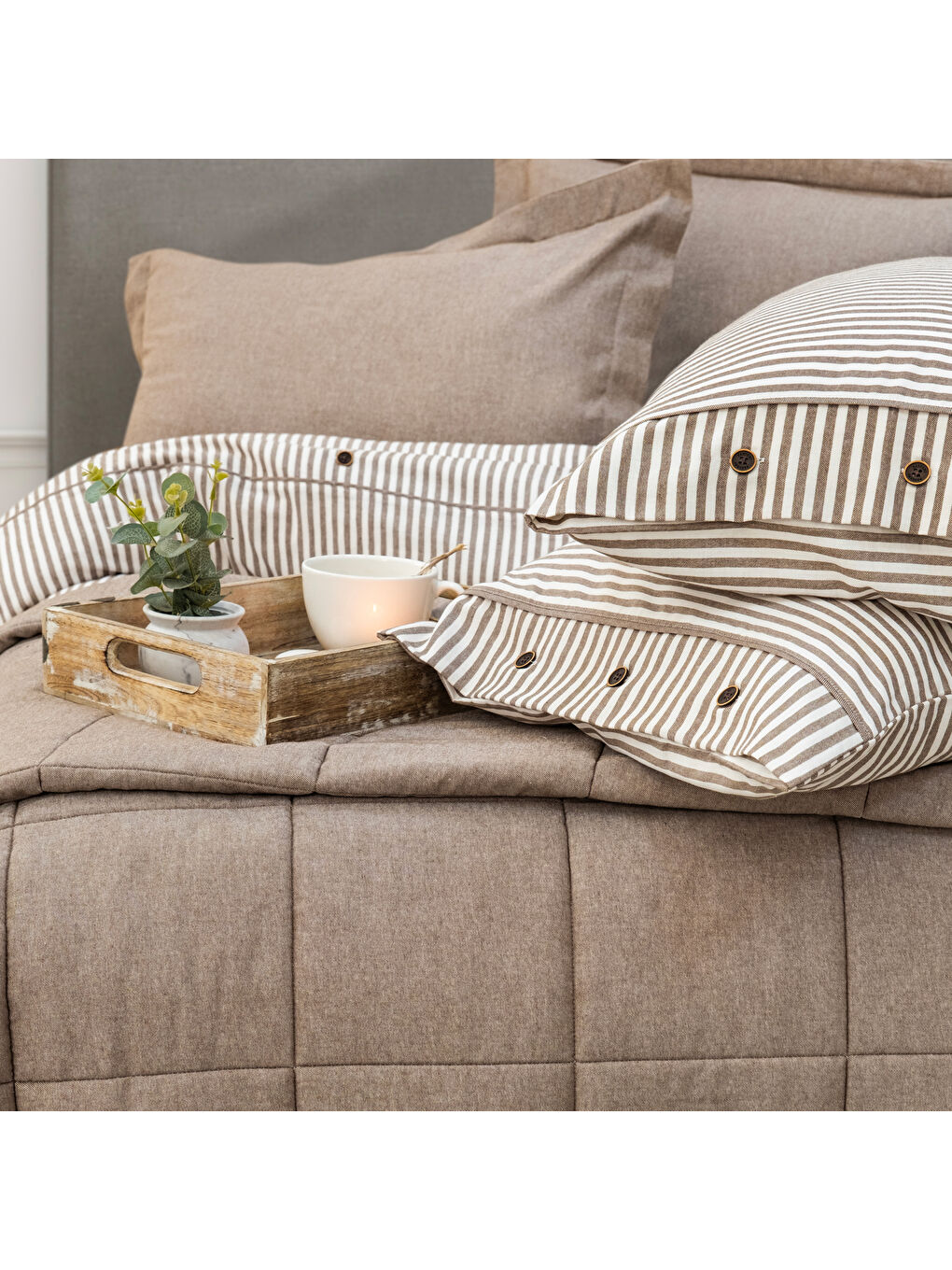 Home Loria Yatak Örtüsü Nevresim Seti 7 Parça-Bej-6