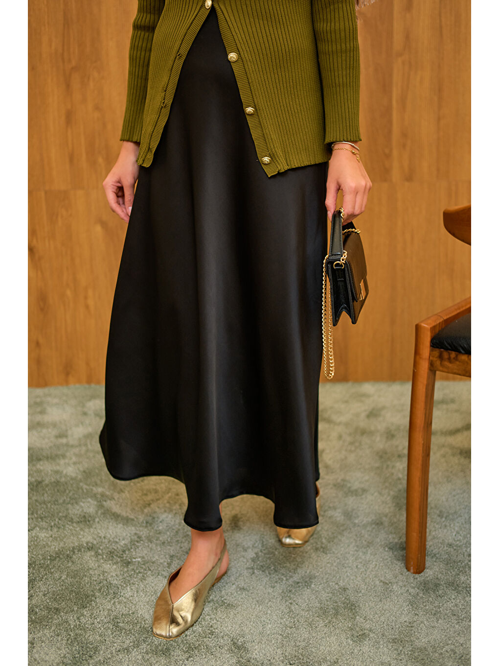 Kadın Saten Etek Siyah-1