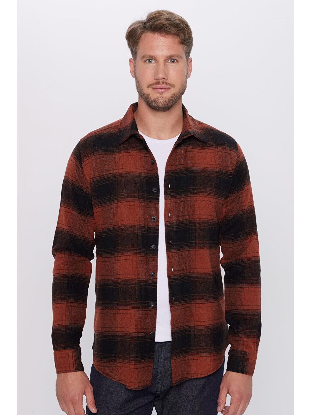 Karışık Erkek Slim Fit Dar Kesim Oduncu Kareli Kışlık Gömlek-1