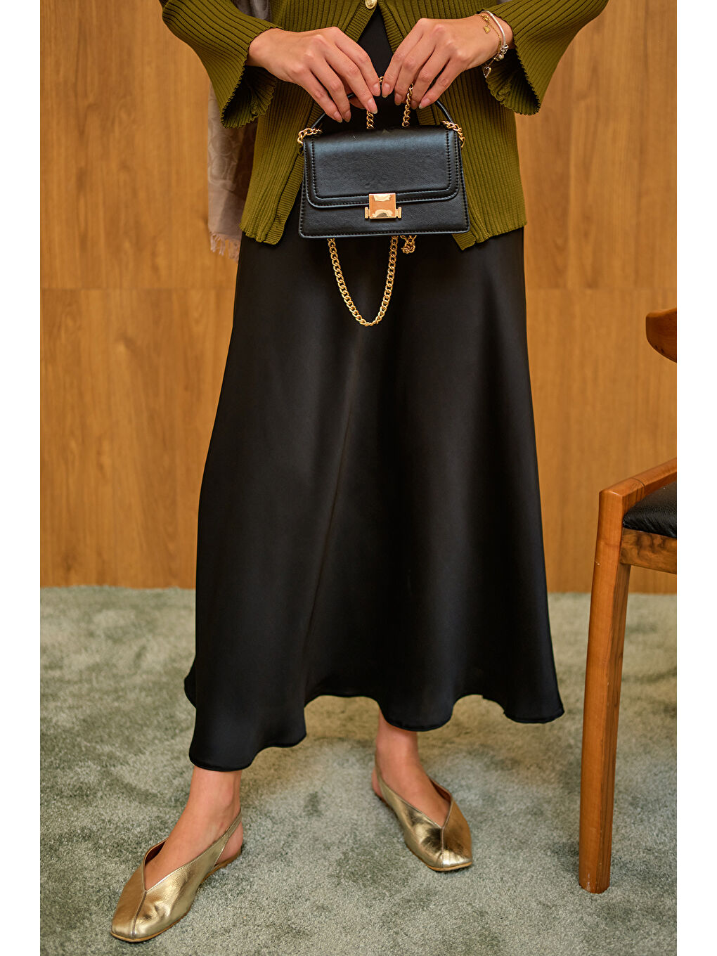 Kadın Saten Etek Siyah-2