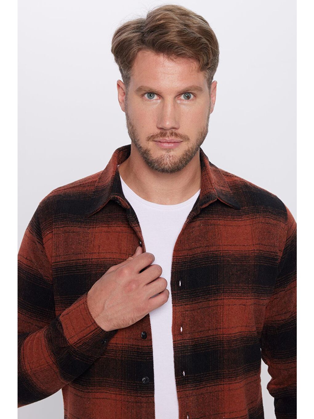 Karışık Erkek Slim Fit Dar Kesim Oduncu Kareli Kışlık Gömlek-2