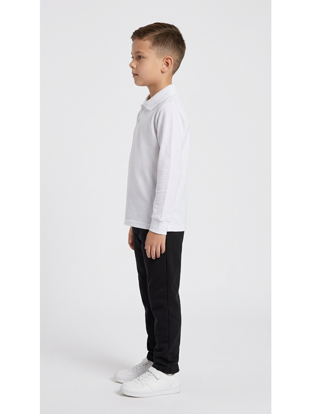 Beyaz Erkek Çocuk Okul Uzun Kol Polo Yaka Lakost-1