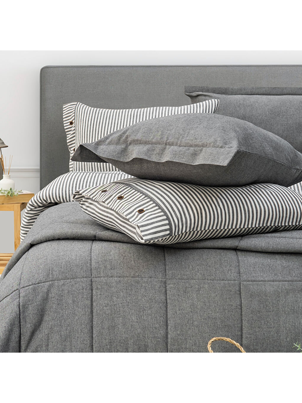 Home Loria Yatak Örtüsü Nevresim Seti 7 Parça-Antrasit-5