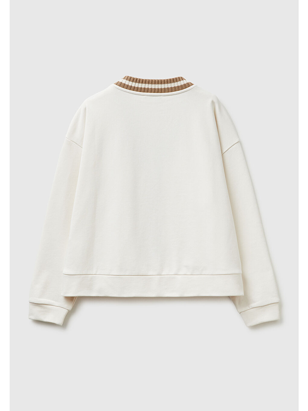 Ekru Kadın Krem Pamuk Karışımlı Şerit Detaylı Geniş V Yaka Hırka-3