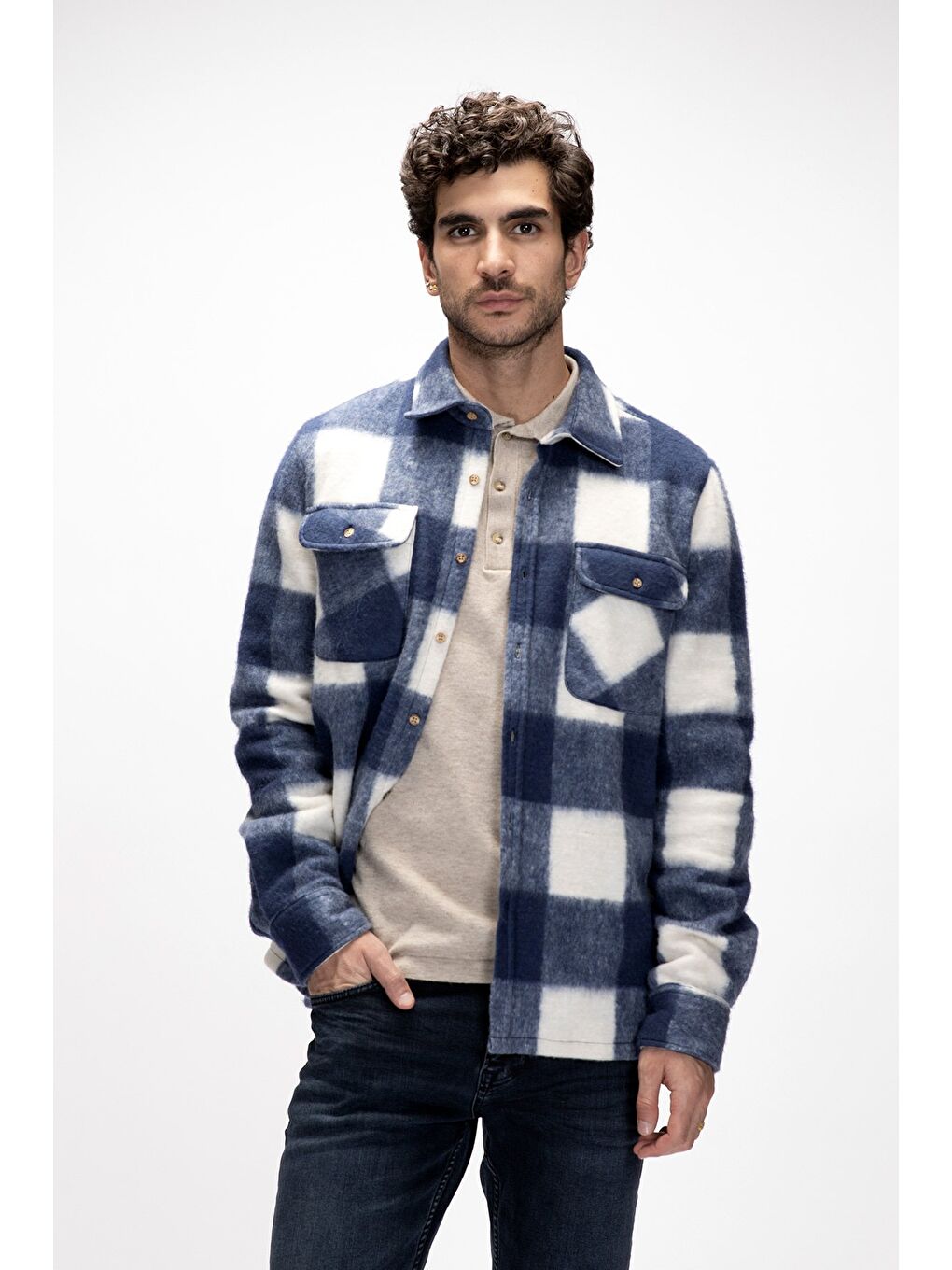 Lacivert Torres Laci̇vert Erkek Oduncu Gömlek-4