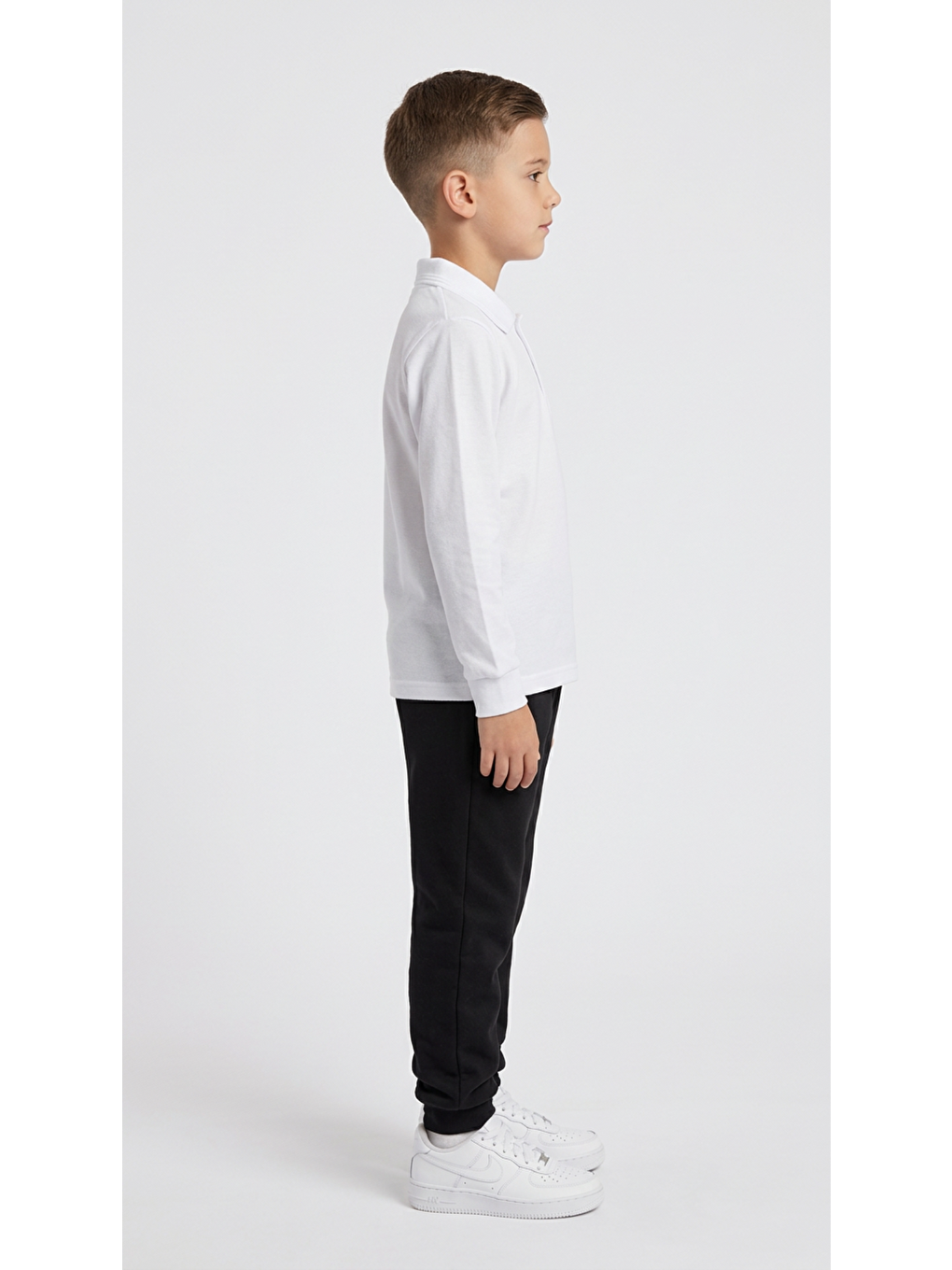 Beyaz Erkek Çocuk Okul Uzun Kol Polo Yaka Lakost-2